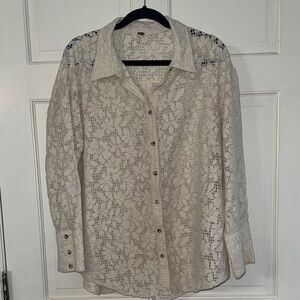 Free People Cream Lace Button Down Shirt